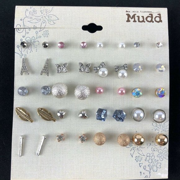 Mudd Stud Earrings Gift Set 20 Pairs Gold & Silver-tone Studs - Picture 1 of 1